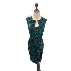 Cache Women's Leopard Print Sleeveless Cutout Sheath Dress Green Black Medium